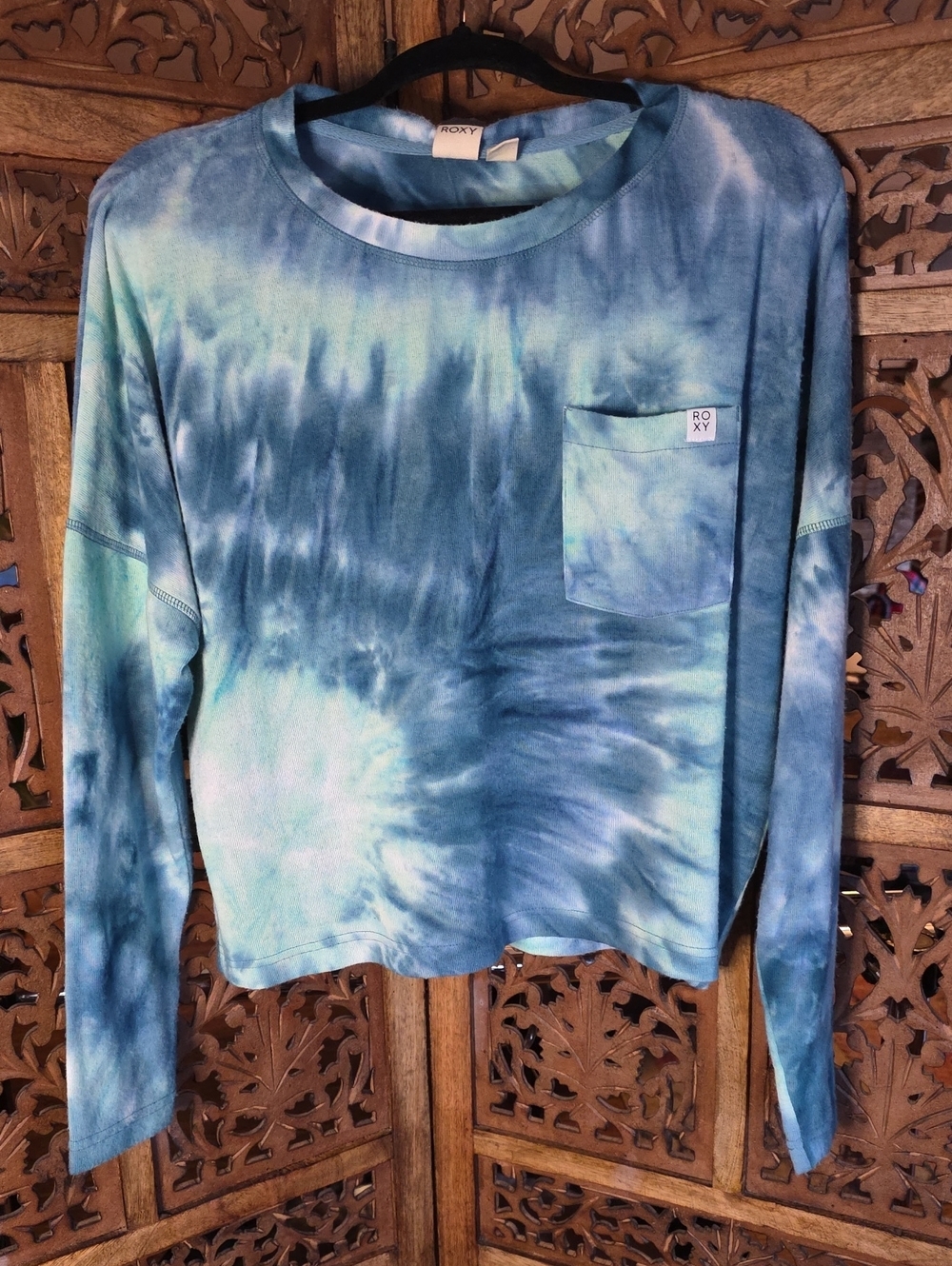 Roxy Blue Aqua Tie-Dye Long Sleeve Pocket Top